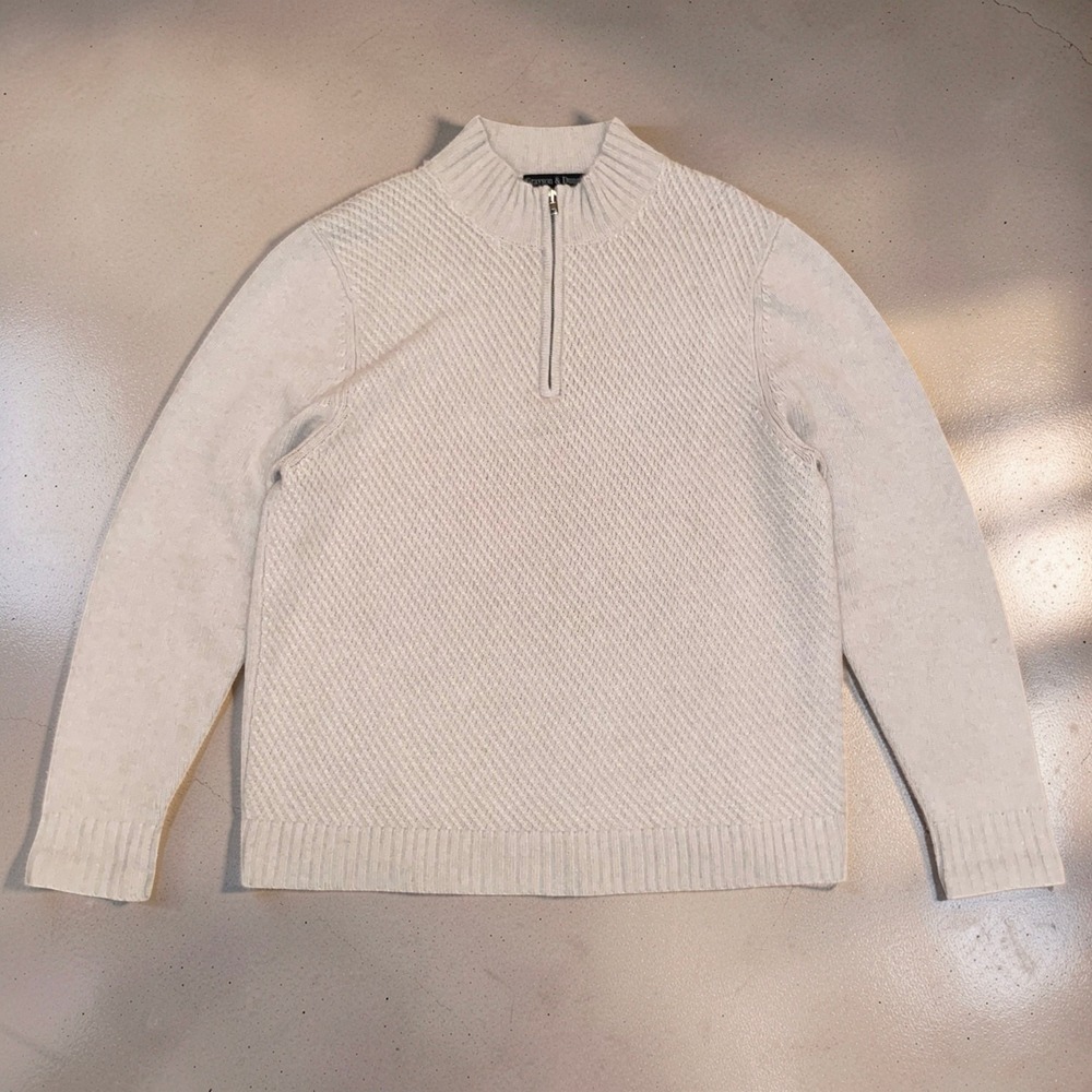 Grayson & Dunn Mens L Ivory 100% Cashmere Quarter Zip Pullover Sweater